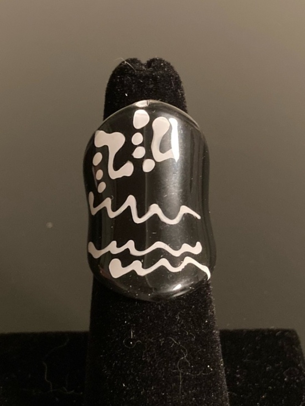 Black Resin Statement Ring with White Walk on the Beach